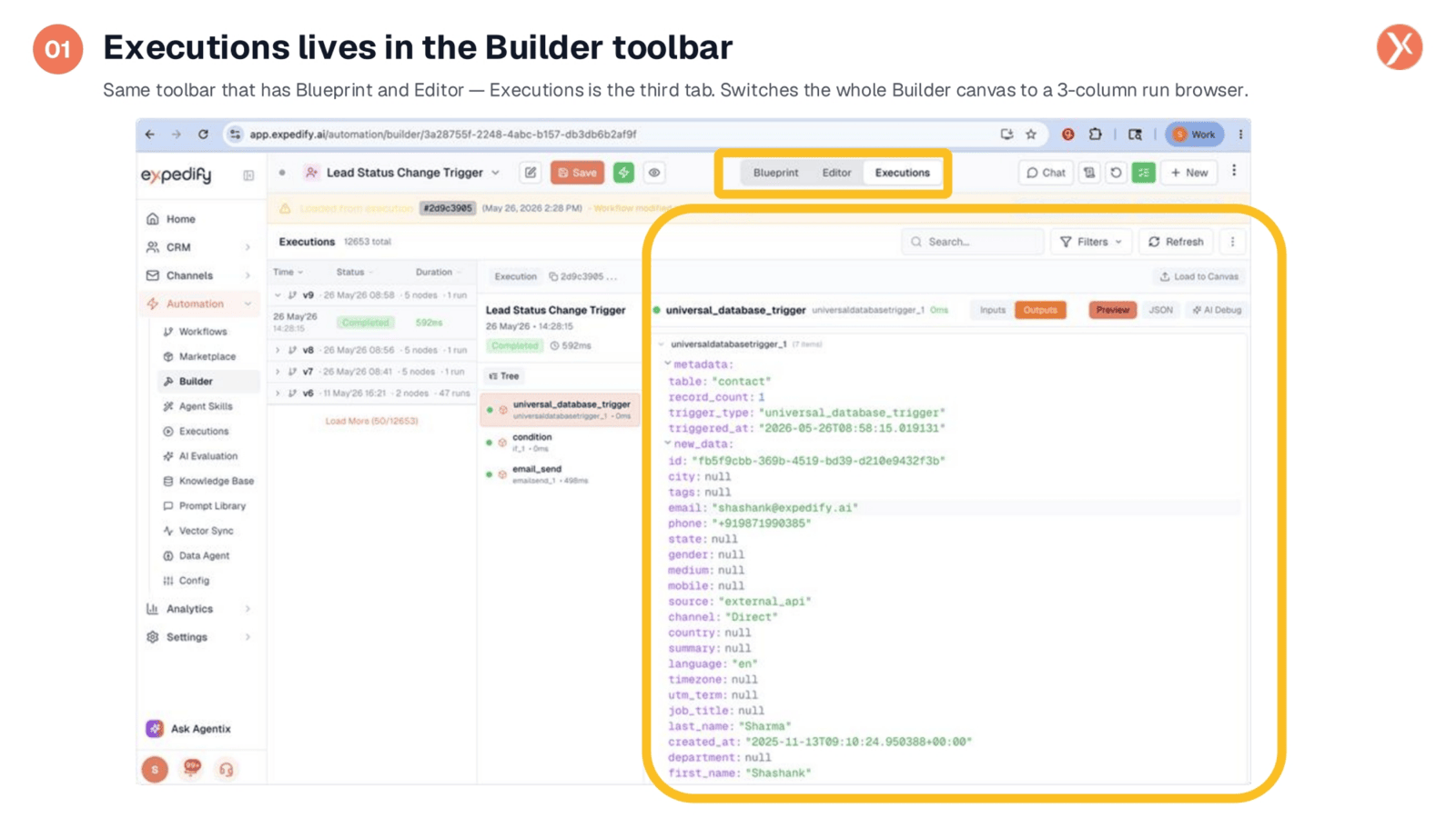 Executions Integrated in the Builder Toolbar