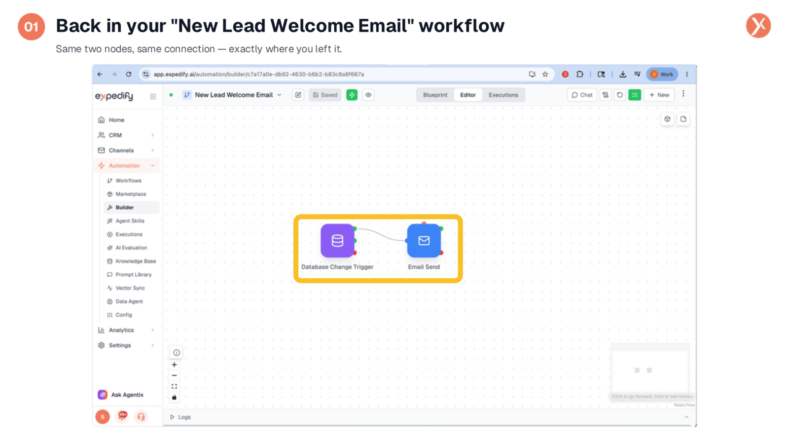 Returning to the 'New Lead Welcome Email' Workflow