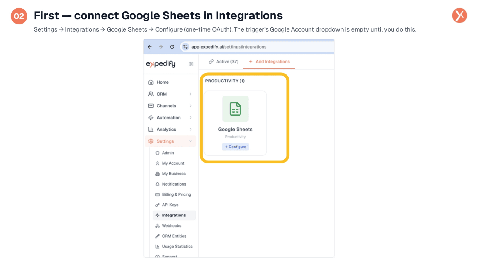 Connecting Google Sheets in Integrations