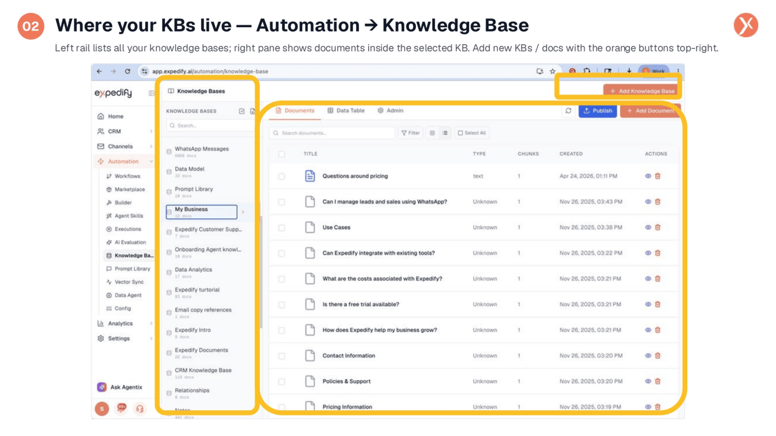 Where your KBs live — Automation → Knowledge Base