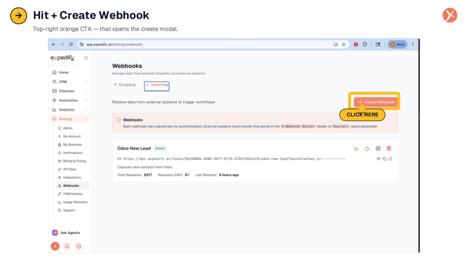 Hit + Create Webhook