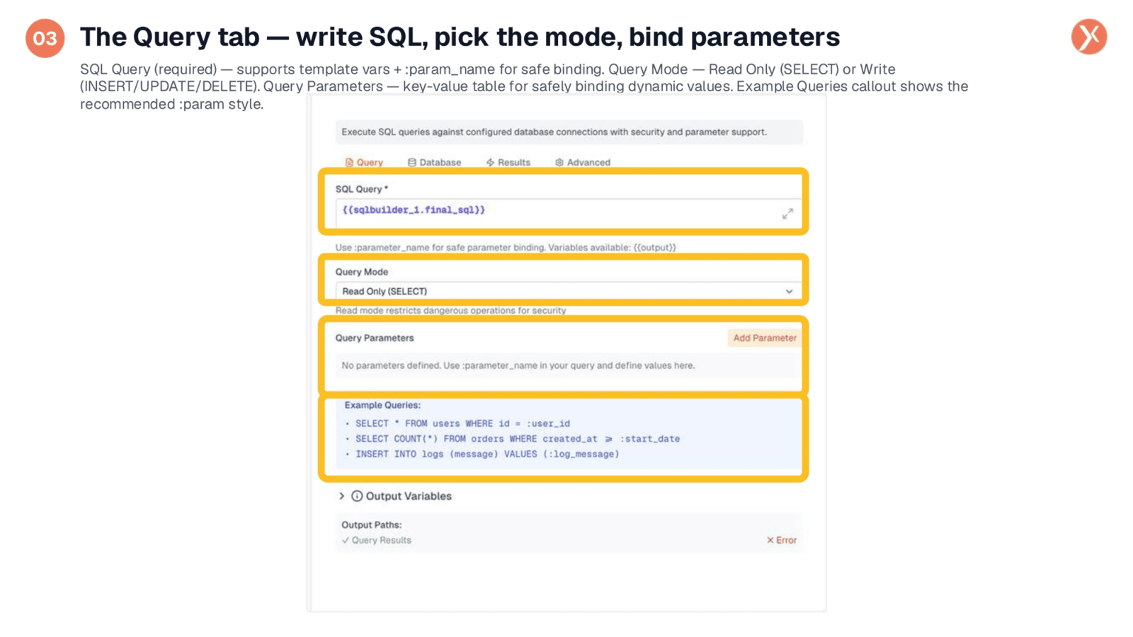 The Query Tab: Write SQL, Pick Mode, Bind Parameters
