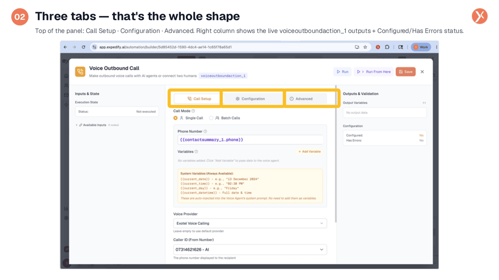 Overview of Voice Outbound Call Configuration Tabs