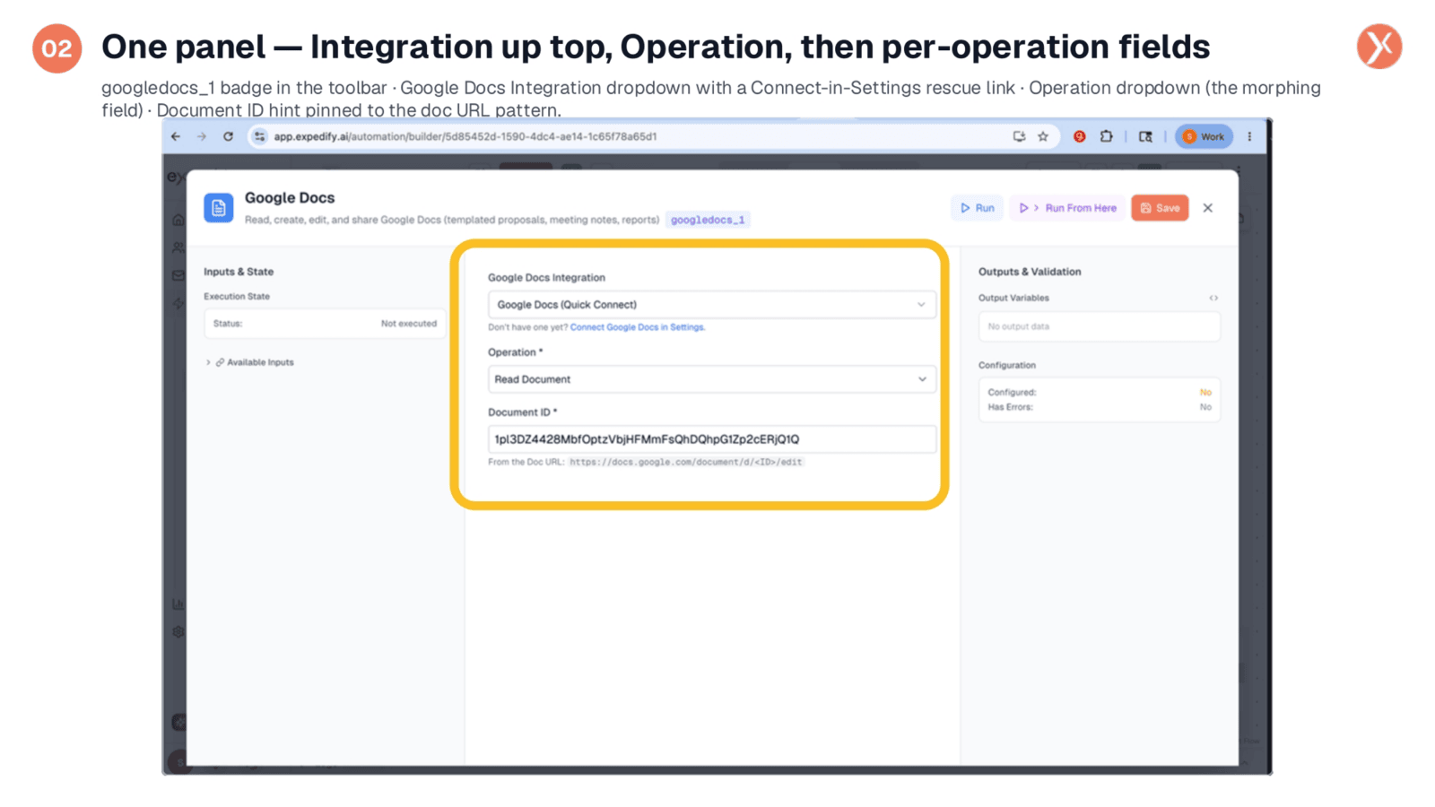 Google Docs Configuration Panel