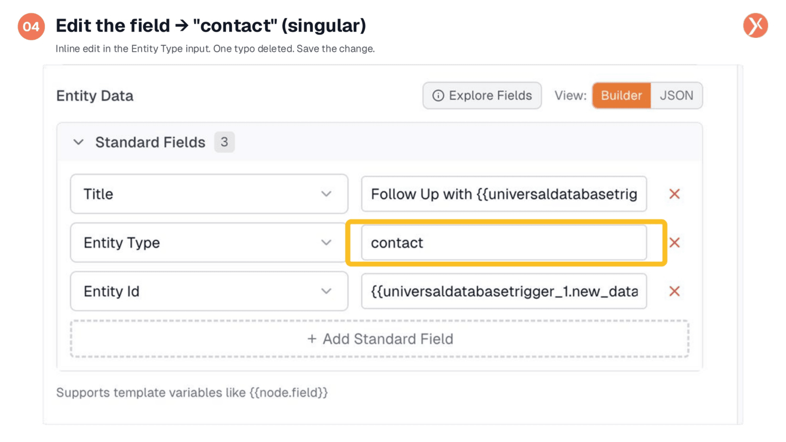Correcting the Entity Type to 'Contact'
