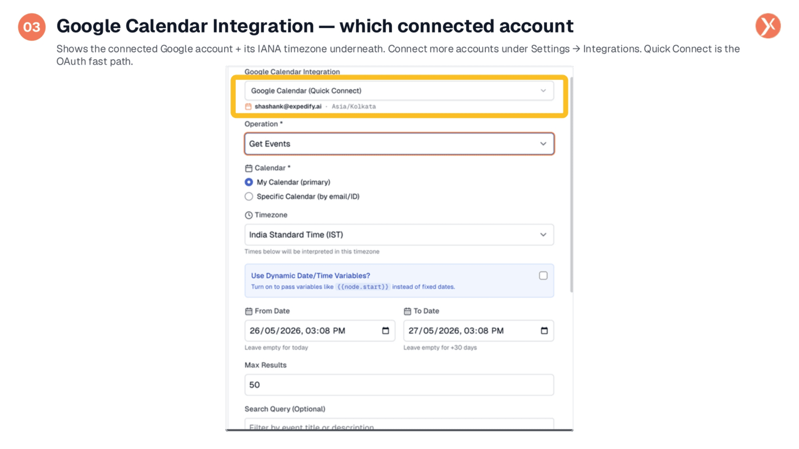 Google Calendar Account Integration