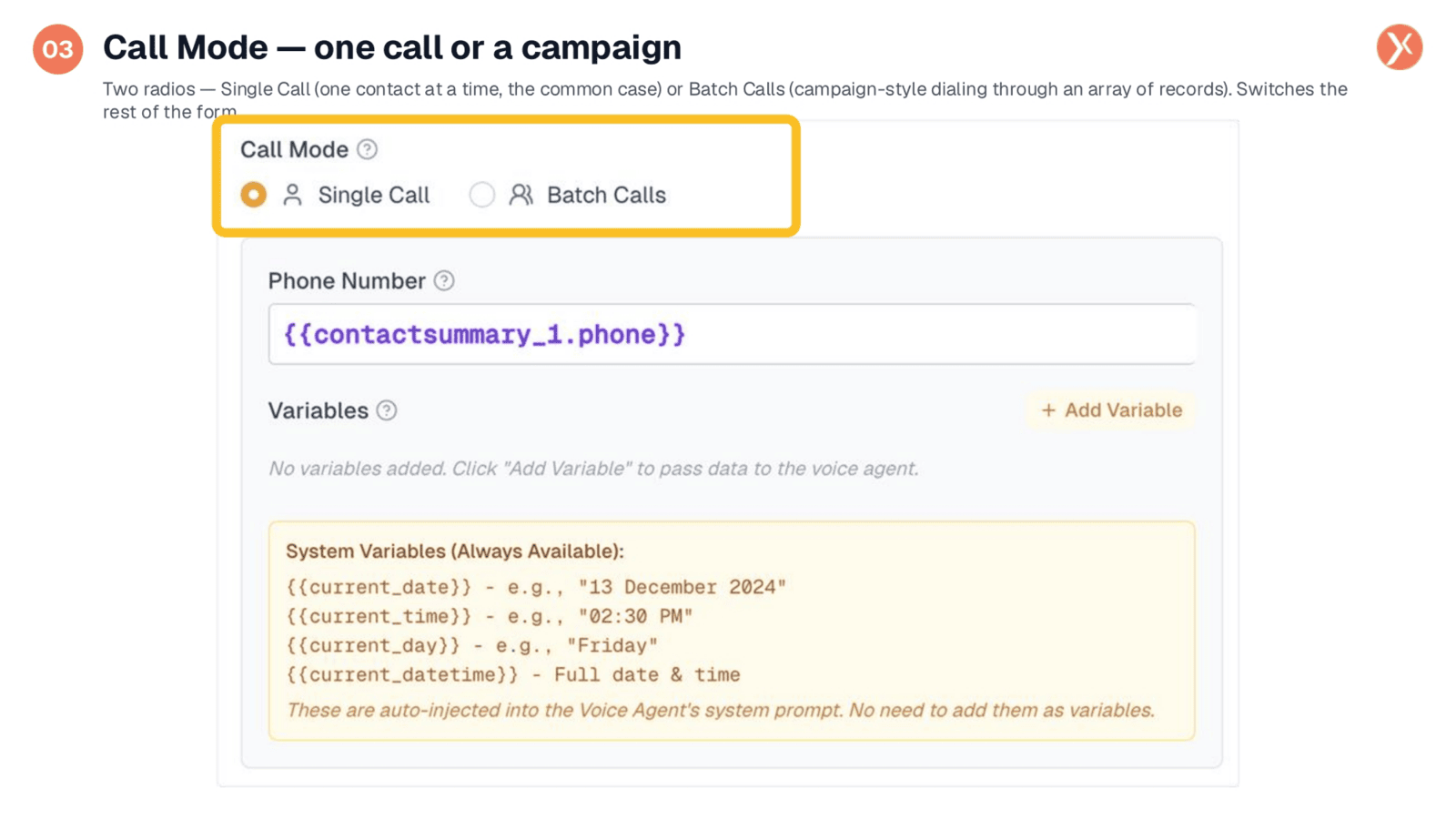 Call Mode: Single Call or Batch Campaigns