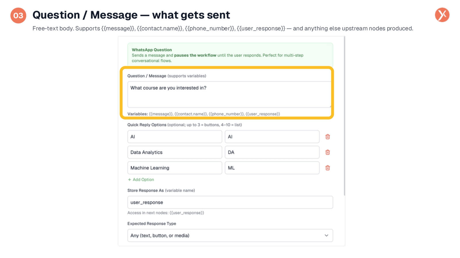 Defining the Question Message