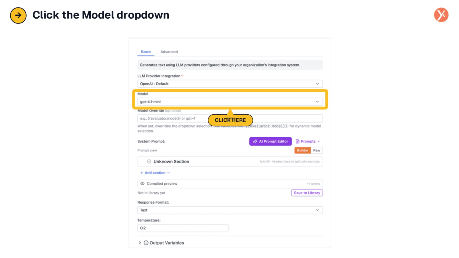 Accessing the Model Dropdown