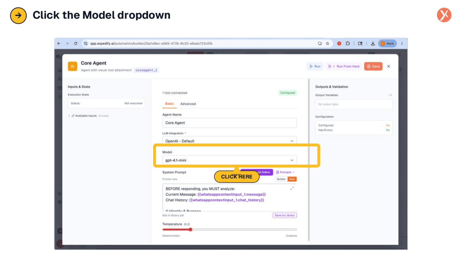 Clicking the Model Dropdown in Core Agent