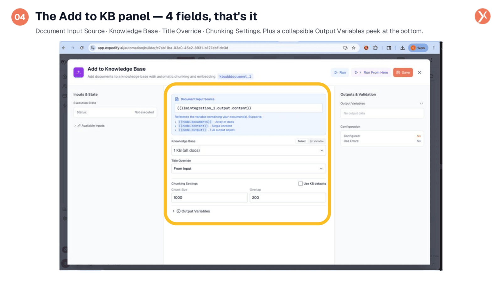 The Add to KB panel — 4 fields, that's it