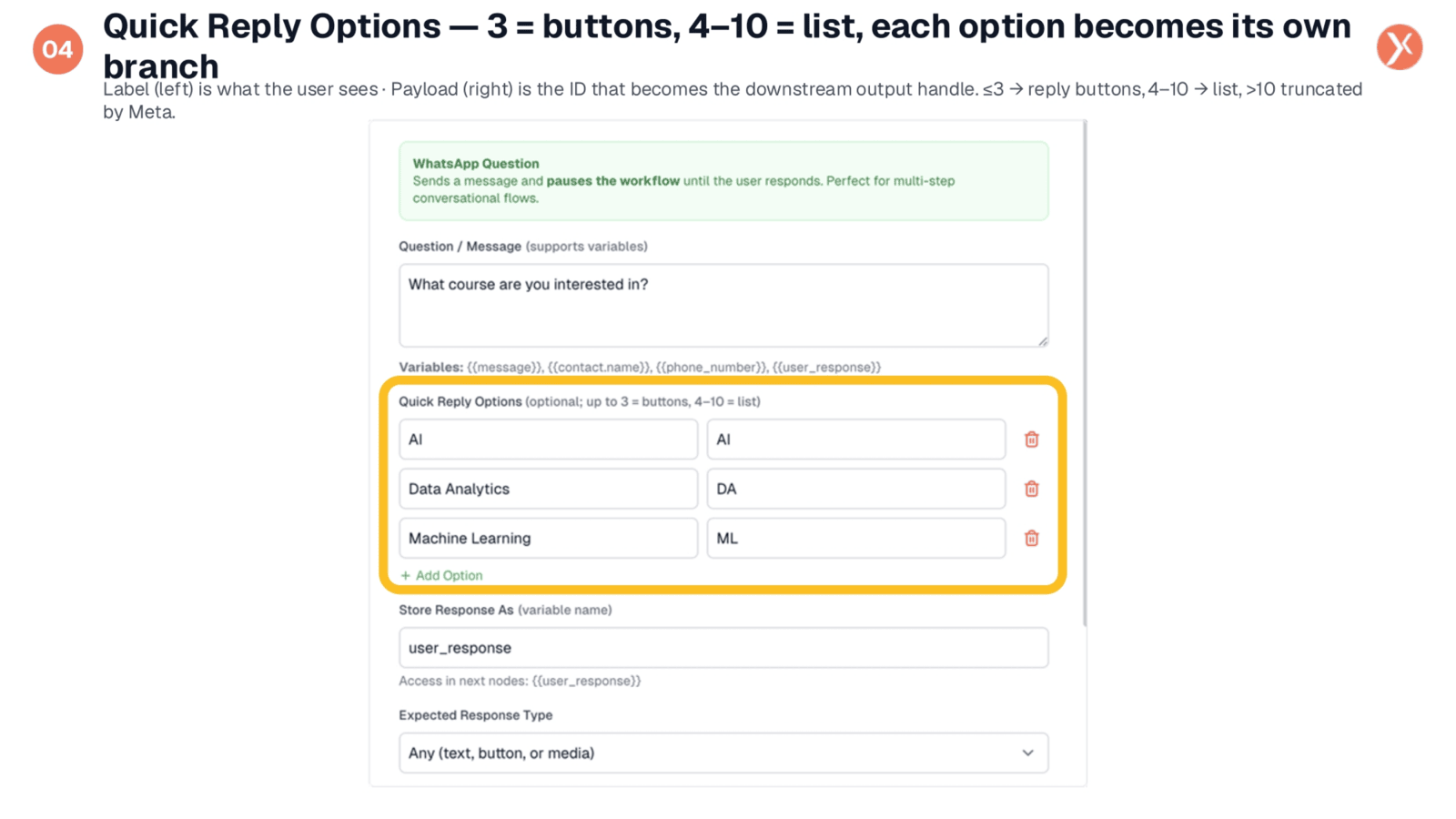 Configuring Quick Reply Options
