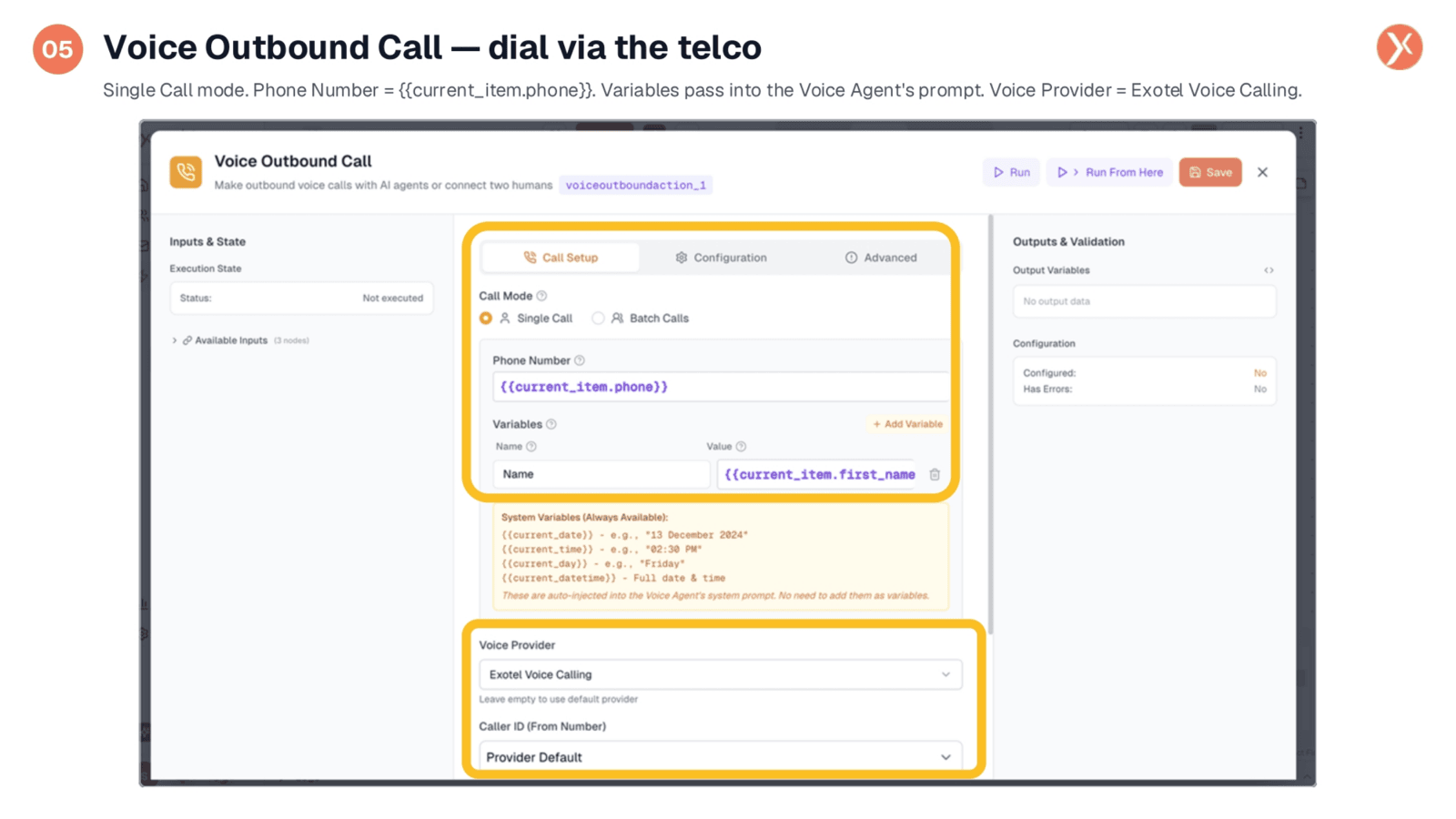 Voice Outbound Call: Dialing via the Telco