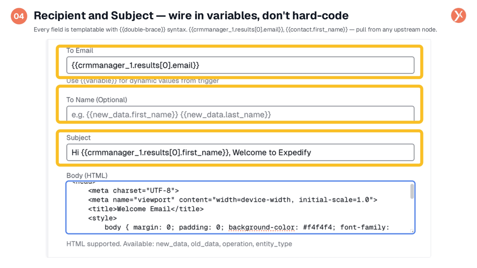 Configuring Recipient and Subject with Variables