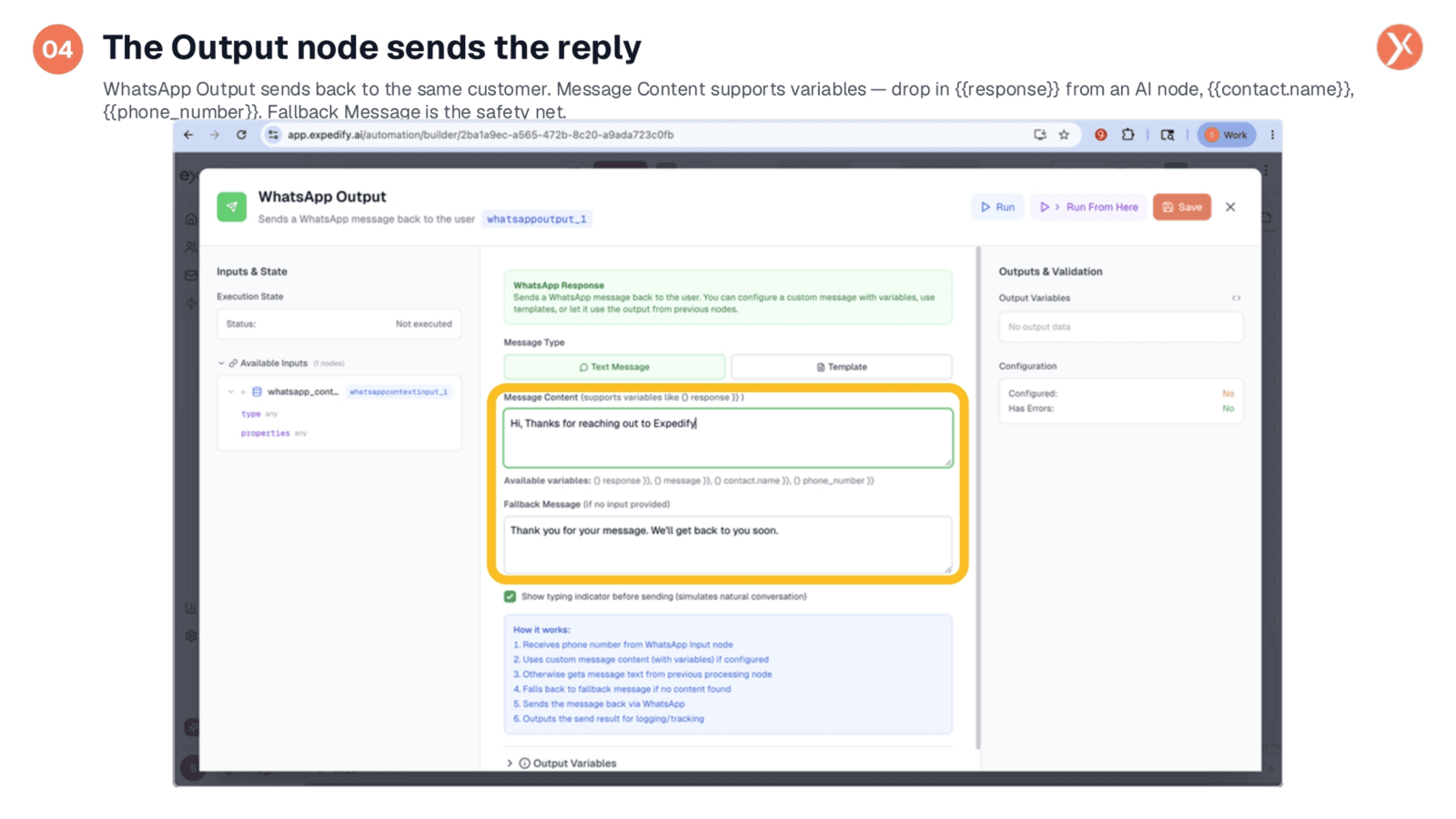 Sending Replies with the Output Node