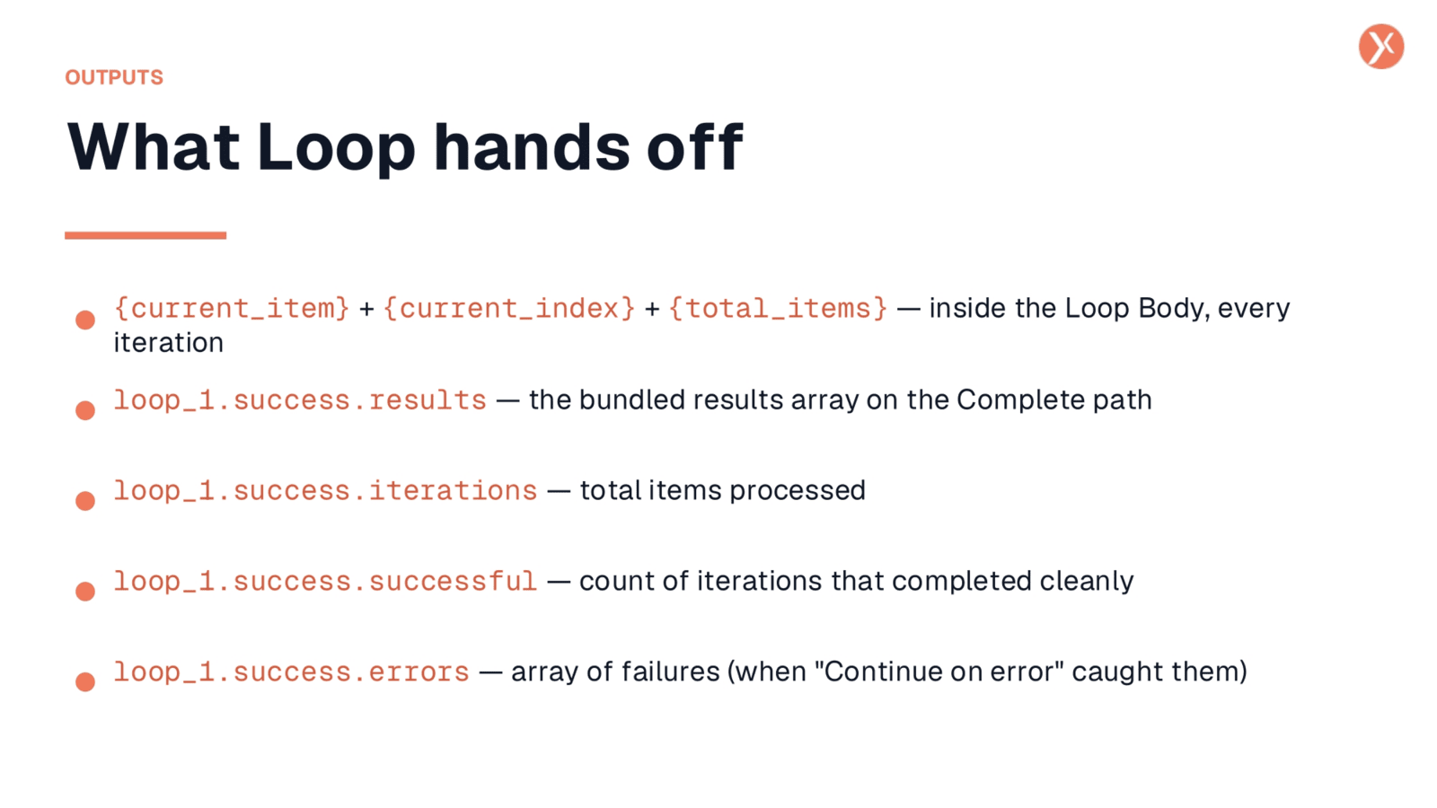 Loop Node Output Summary