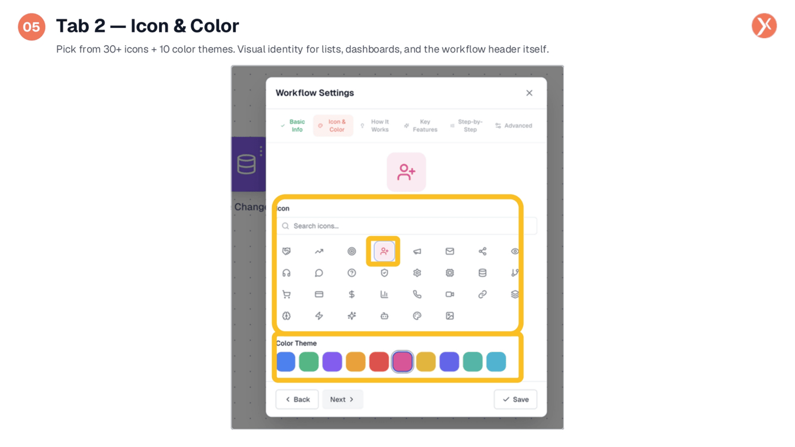 Tab 2: Icon &amp; Color