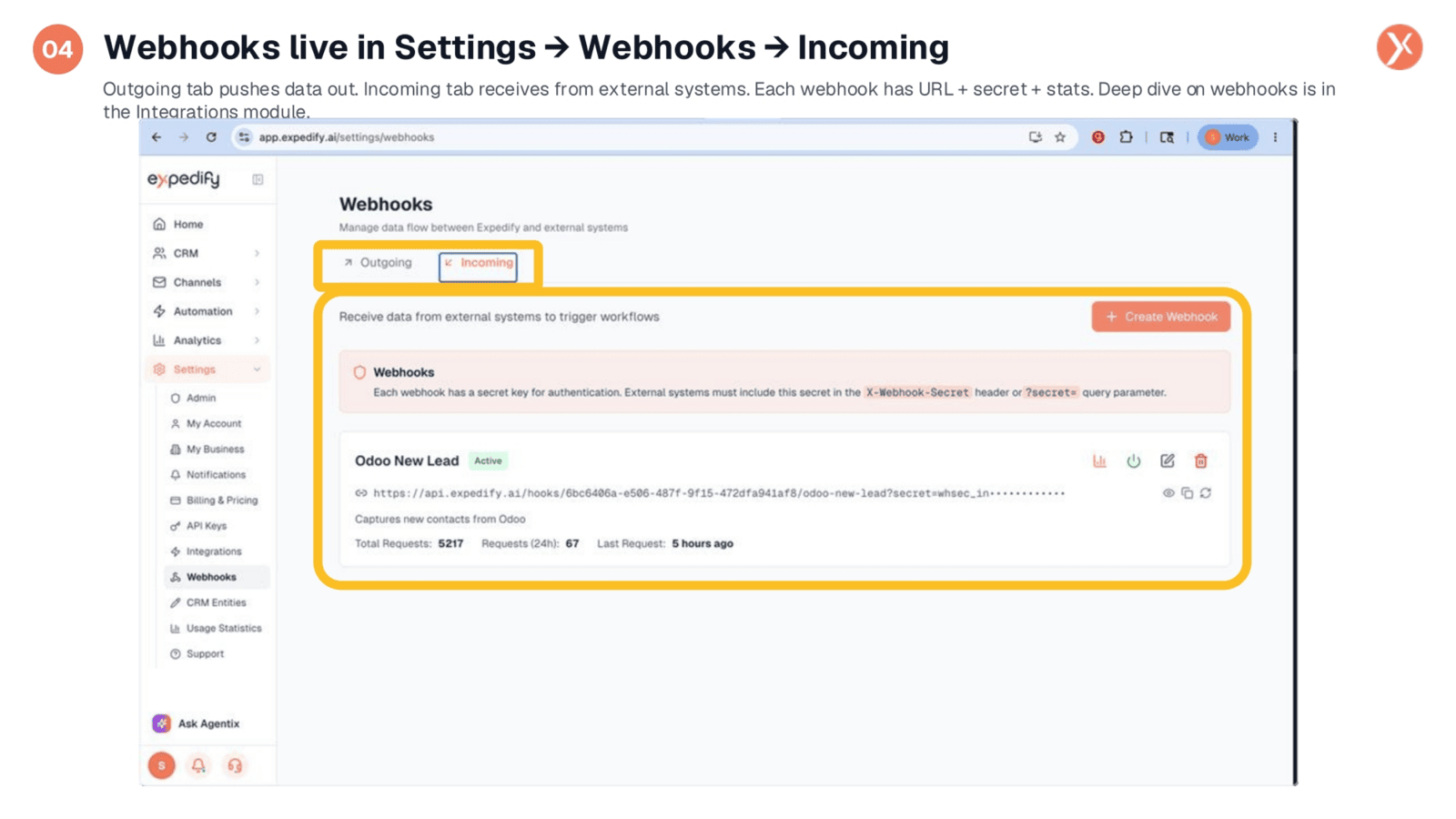 Webhook Management in Settings