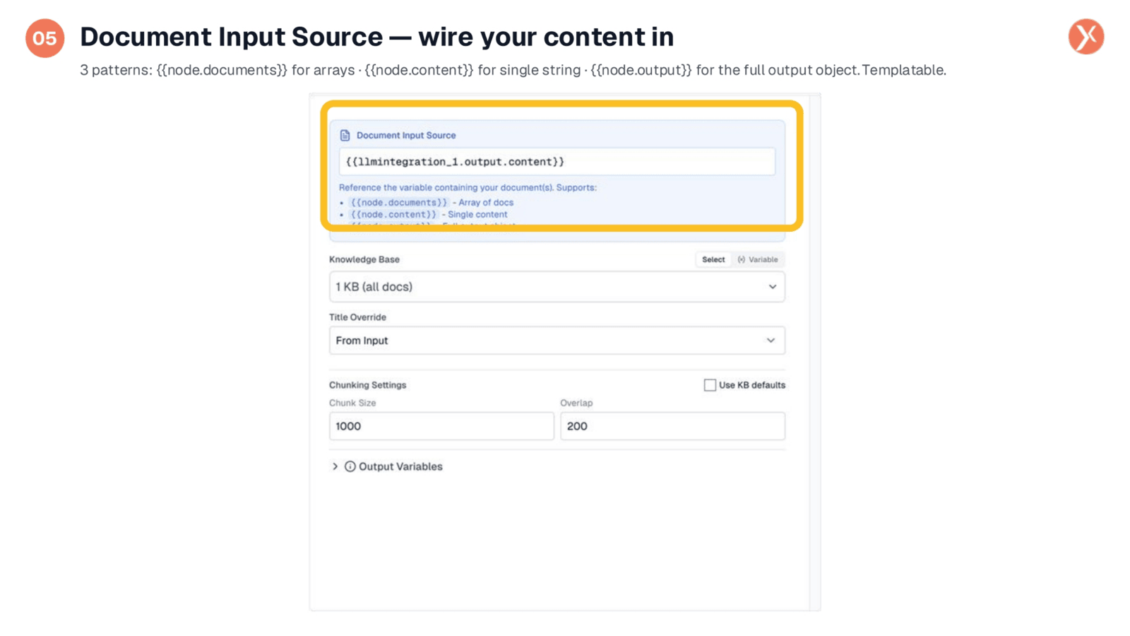 Document Input Source — wire your content in