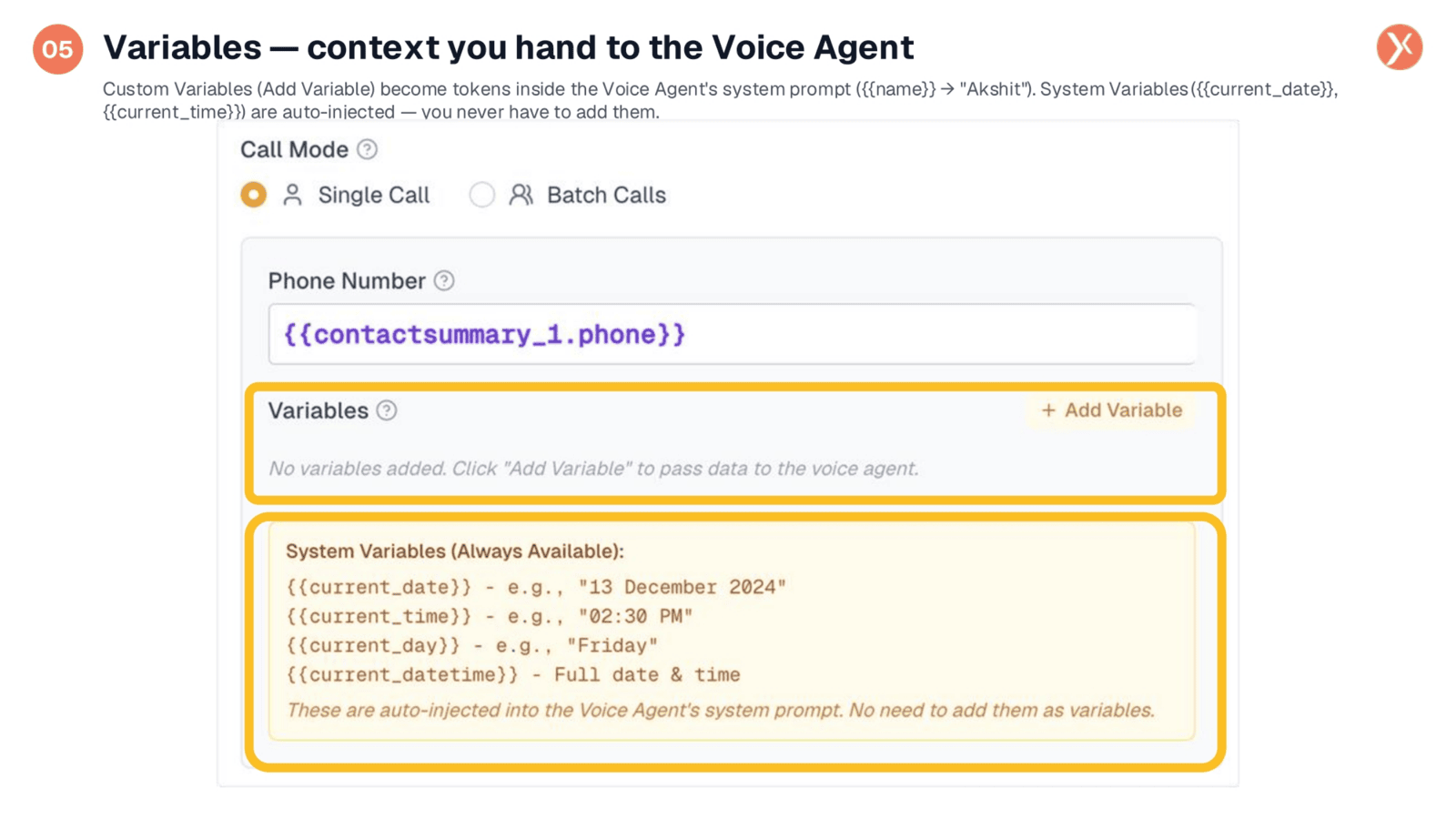 Passing Context to the Voice Agent with Variables
