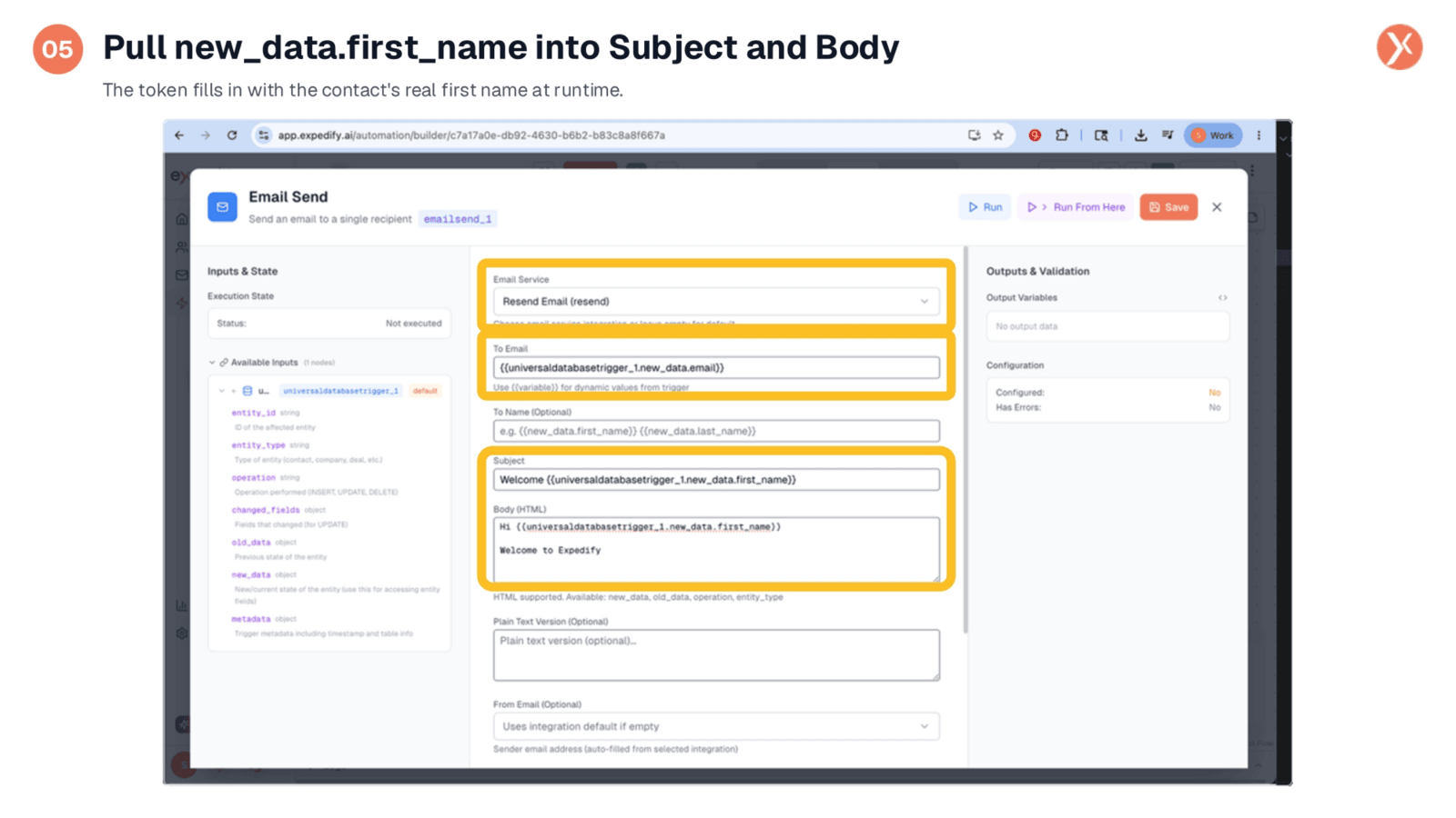 Integrating new_data.first_name into Email Fields