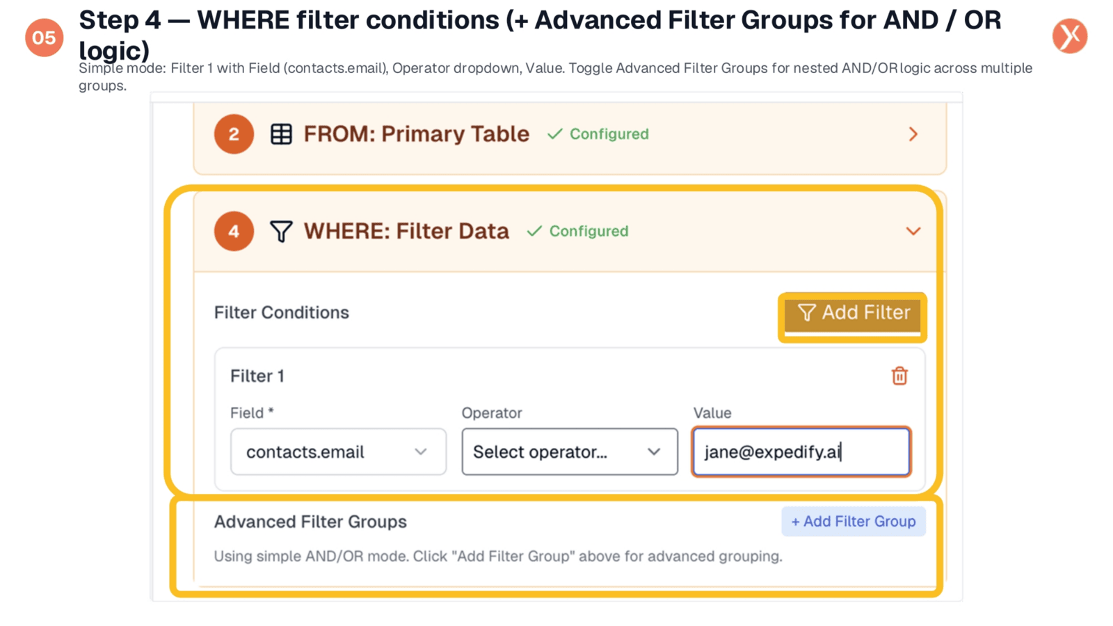 Step 4: WHERE Filter Conditions