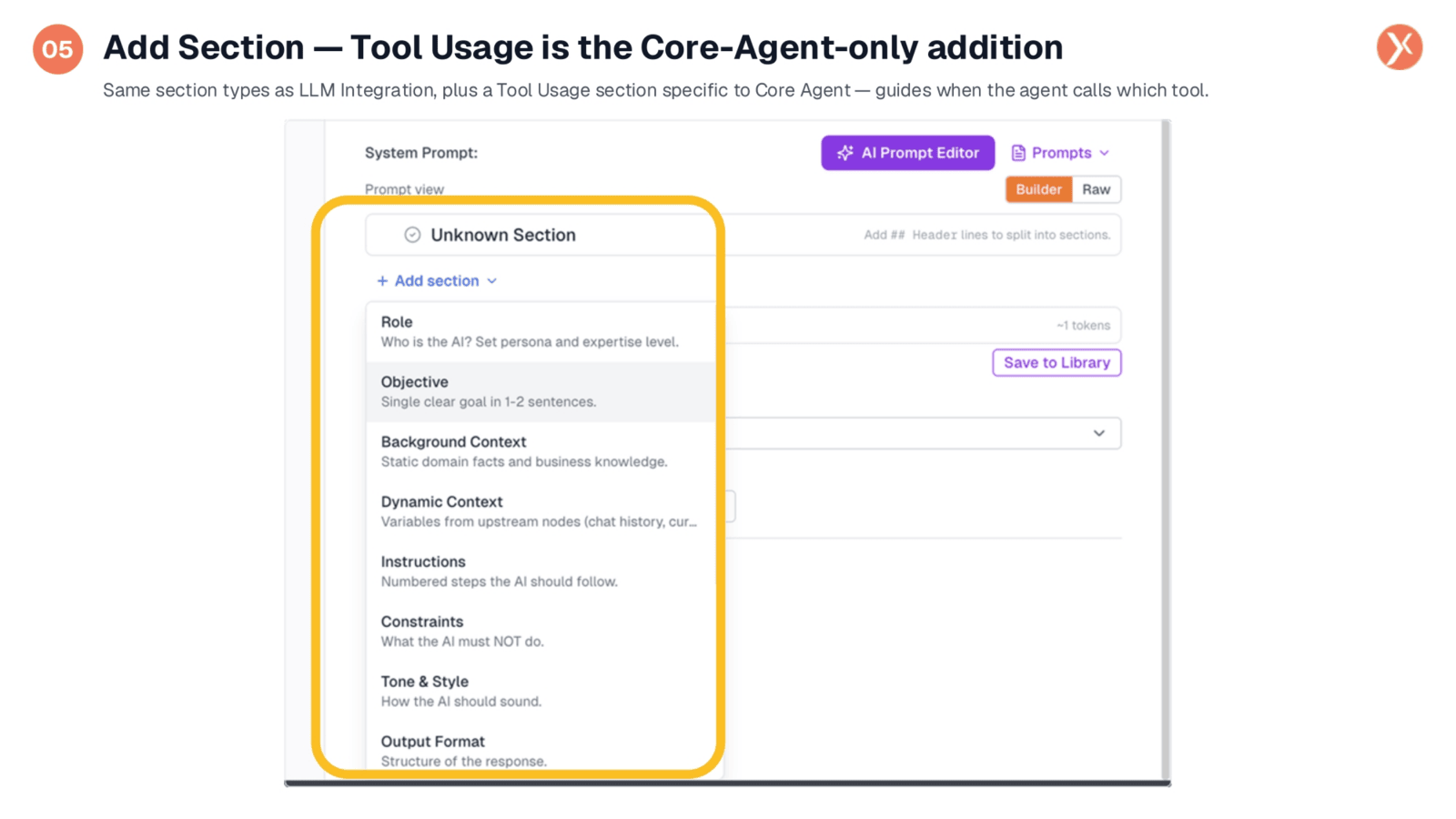 Adding Sections: Core Agent's Tool Usage Feature