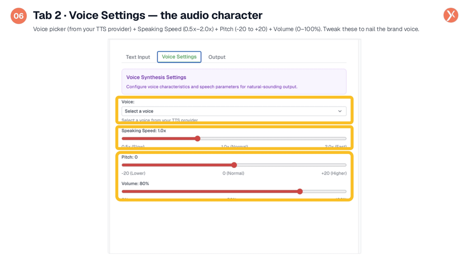 Tab 2: Voice Settings for Audio Character
