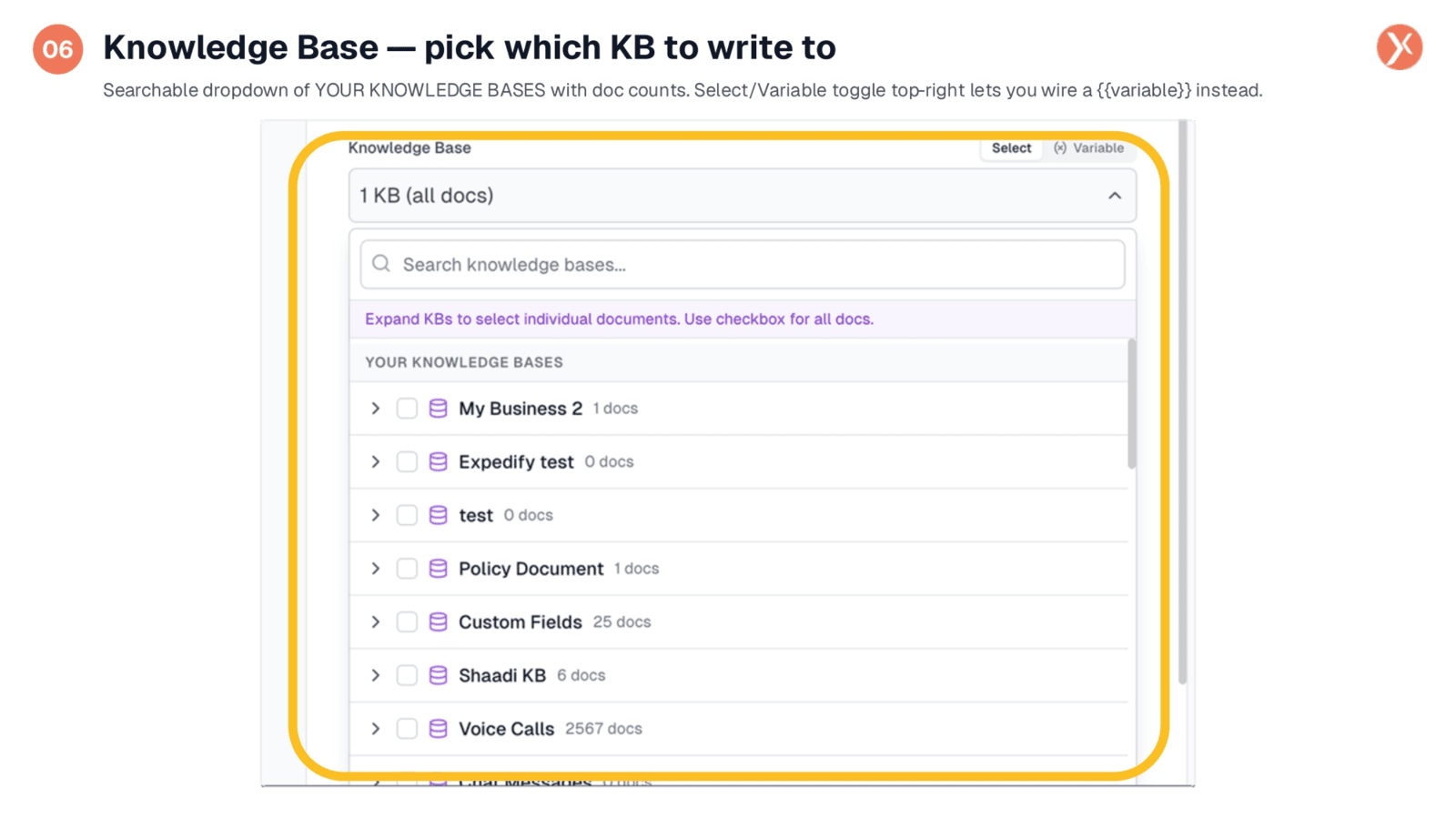 Knowledge Base — pick which KB to write to
