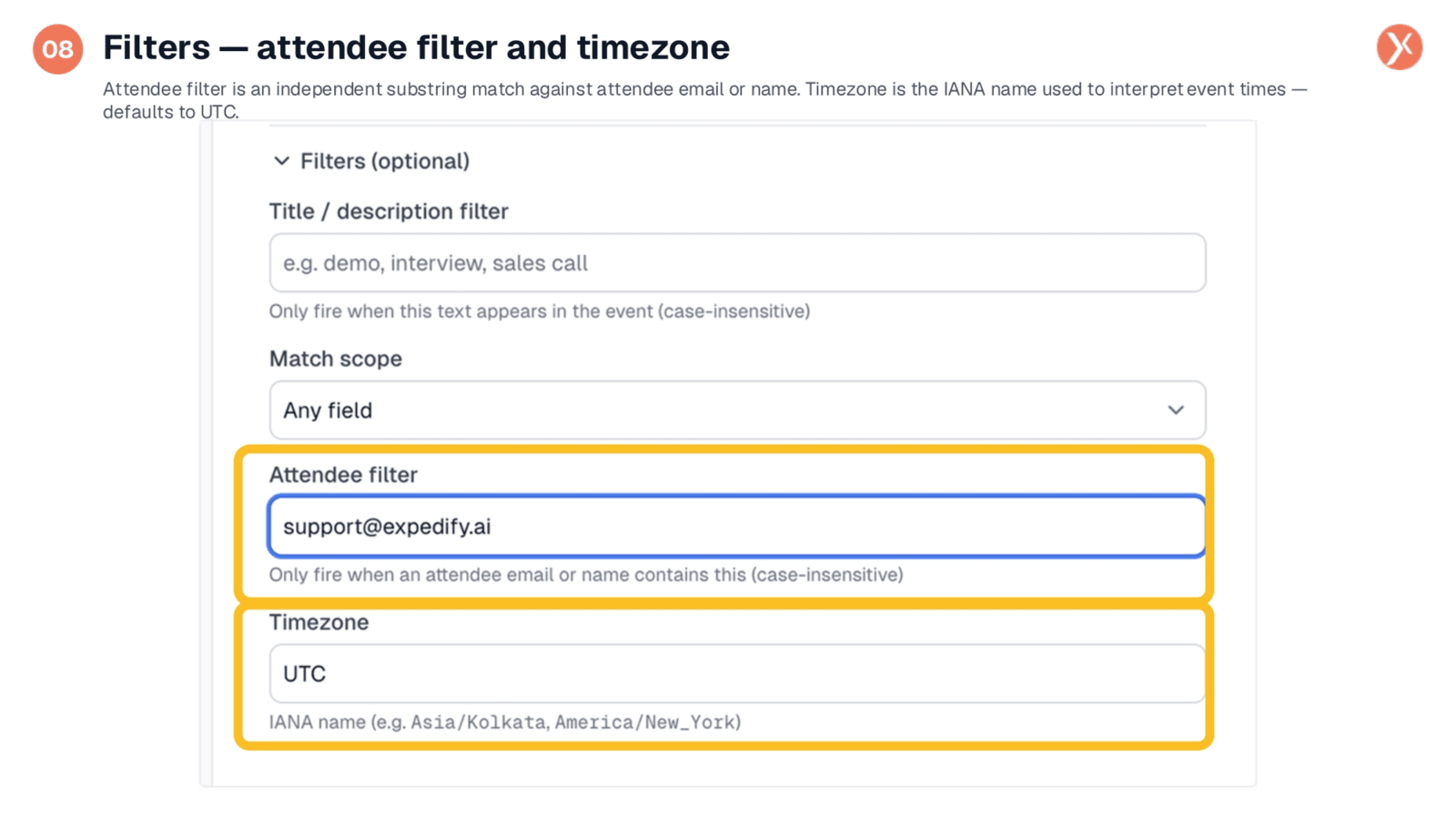 Filters: Attendee Filter and Timezone
