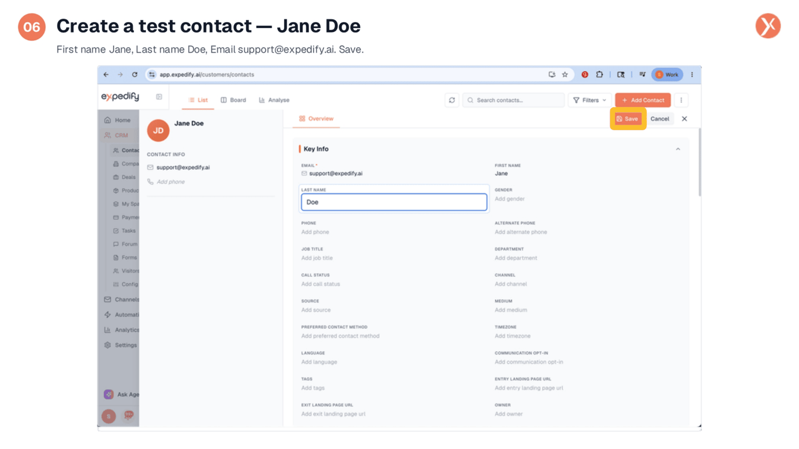 Creating a Test Contact: Jane Doe