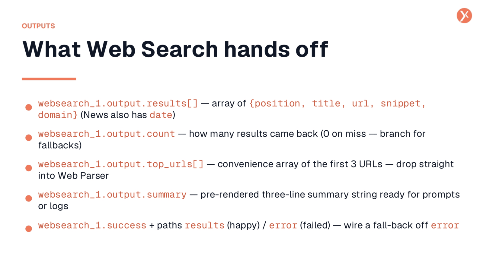 Web Search Output Variables