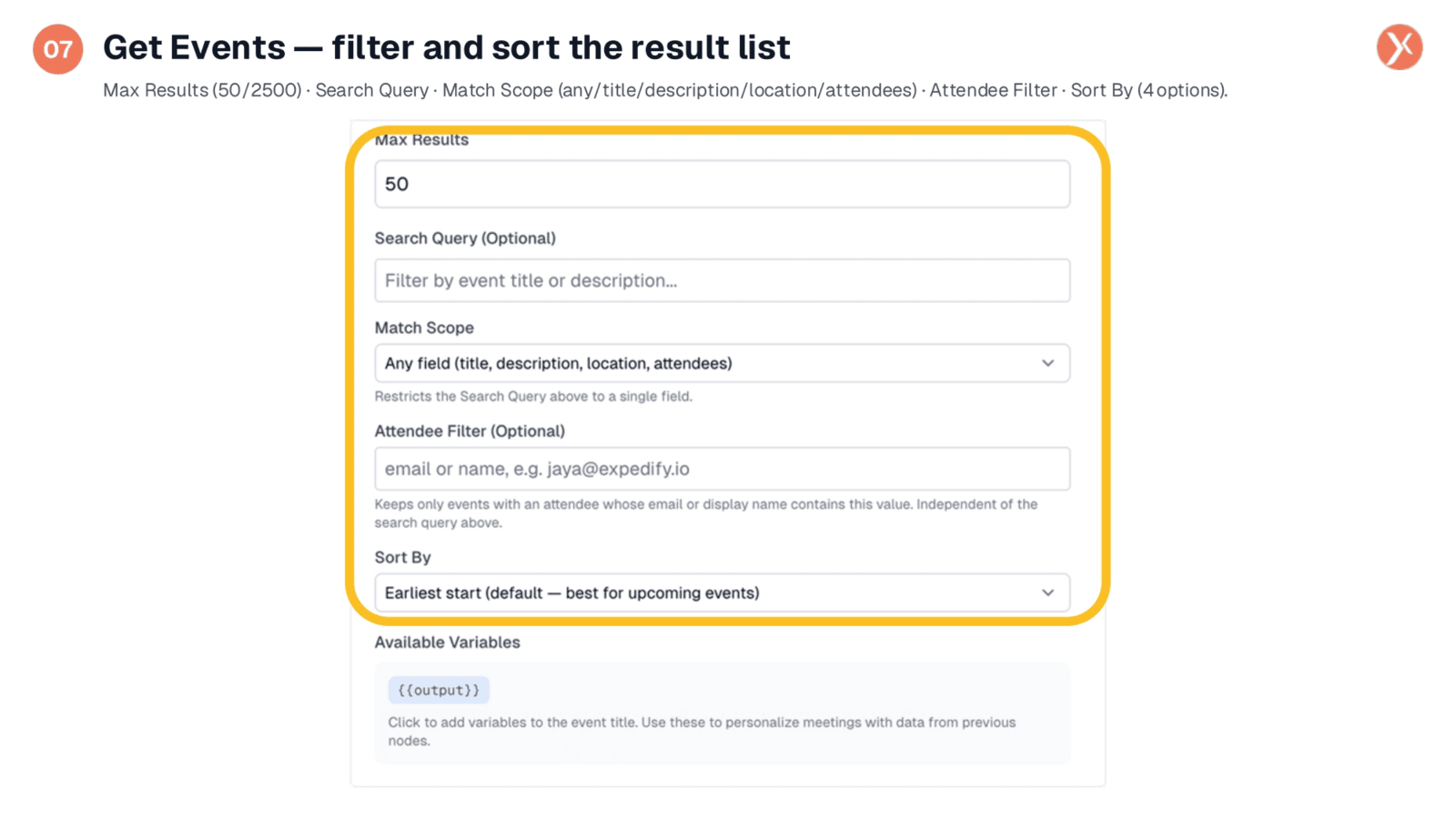 Get Events: Filtering and Sorting Results