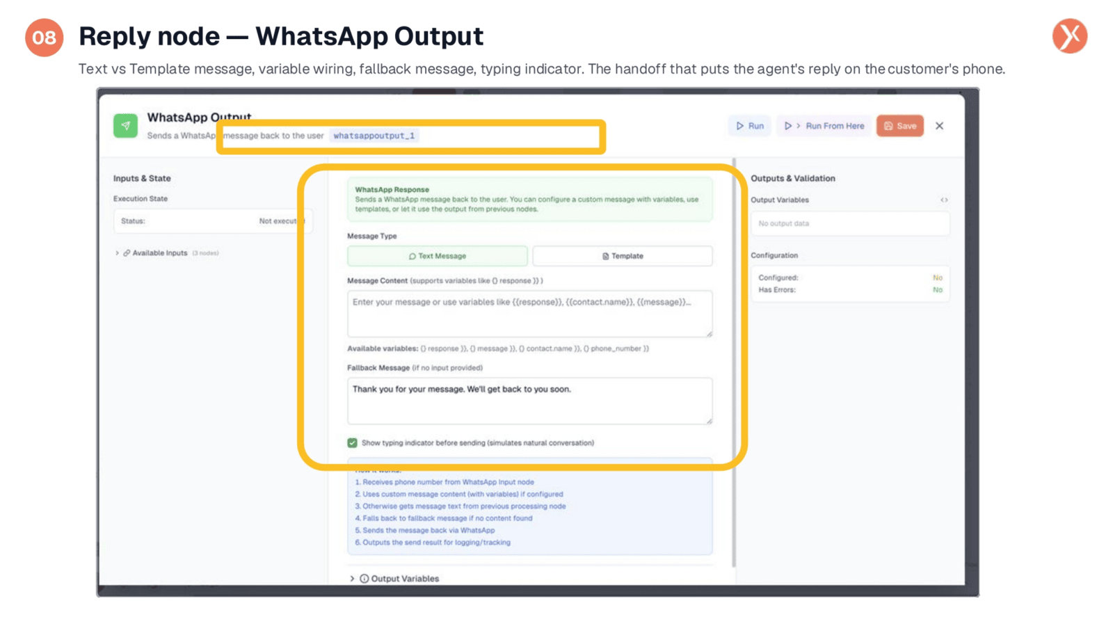 Reply Node: WhatsApp Output
