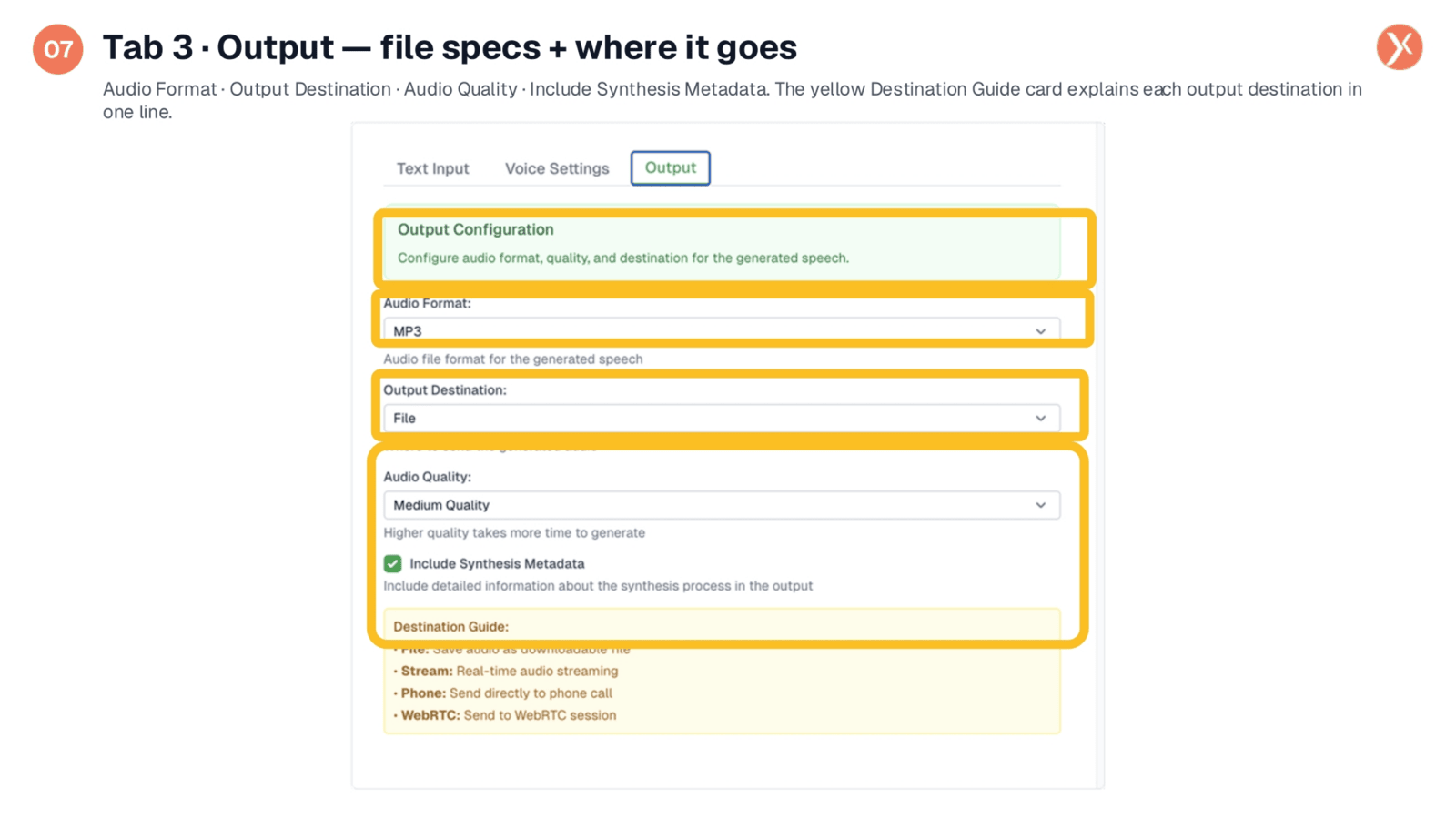 Tab 3: Output File Specifications and Destination
