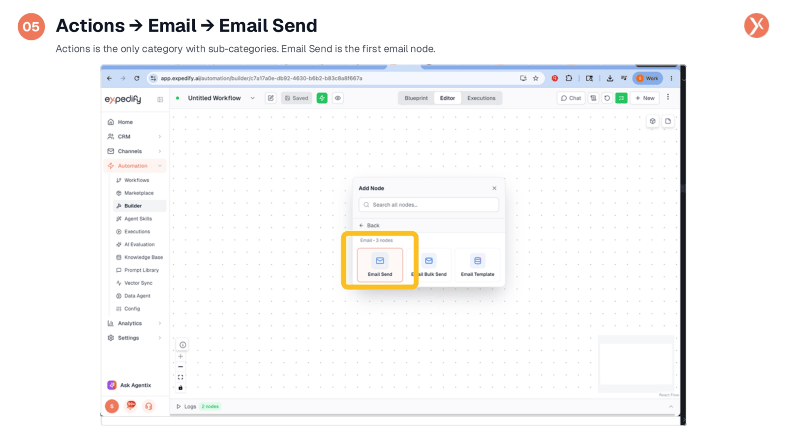 Selecting the Email Send Action