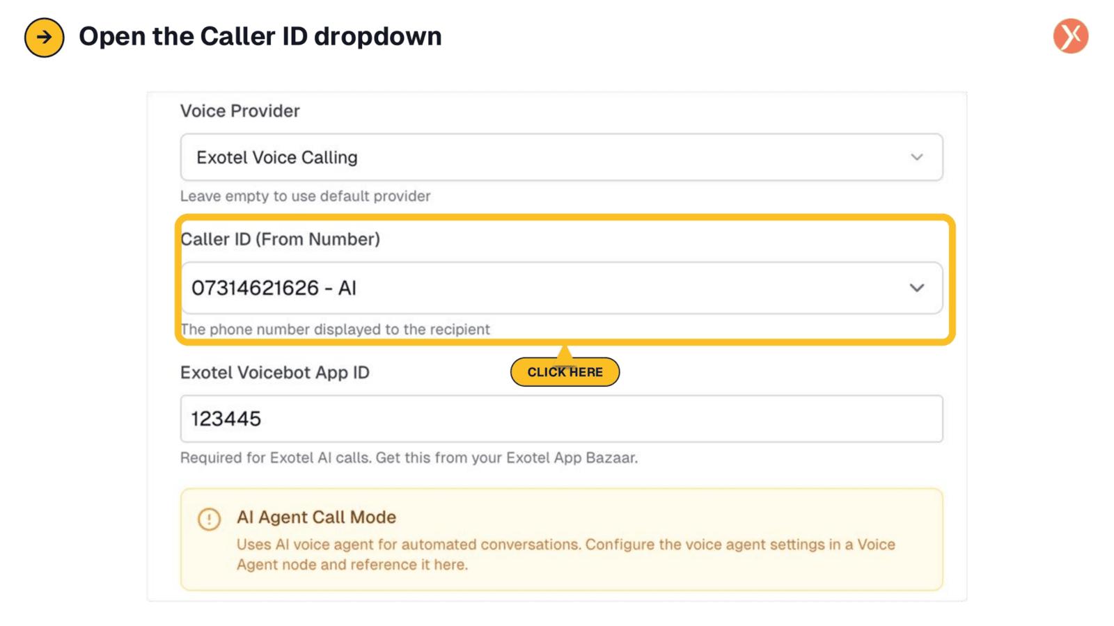 Opening the Caller ID Dropdown