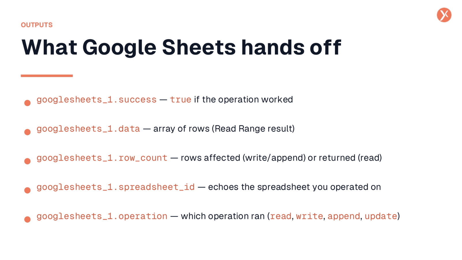 Google Sheets Node Outputs