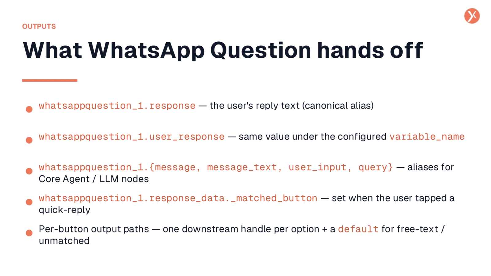 WhatsApp Question Node Outputs