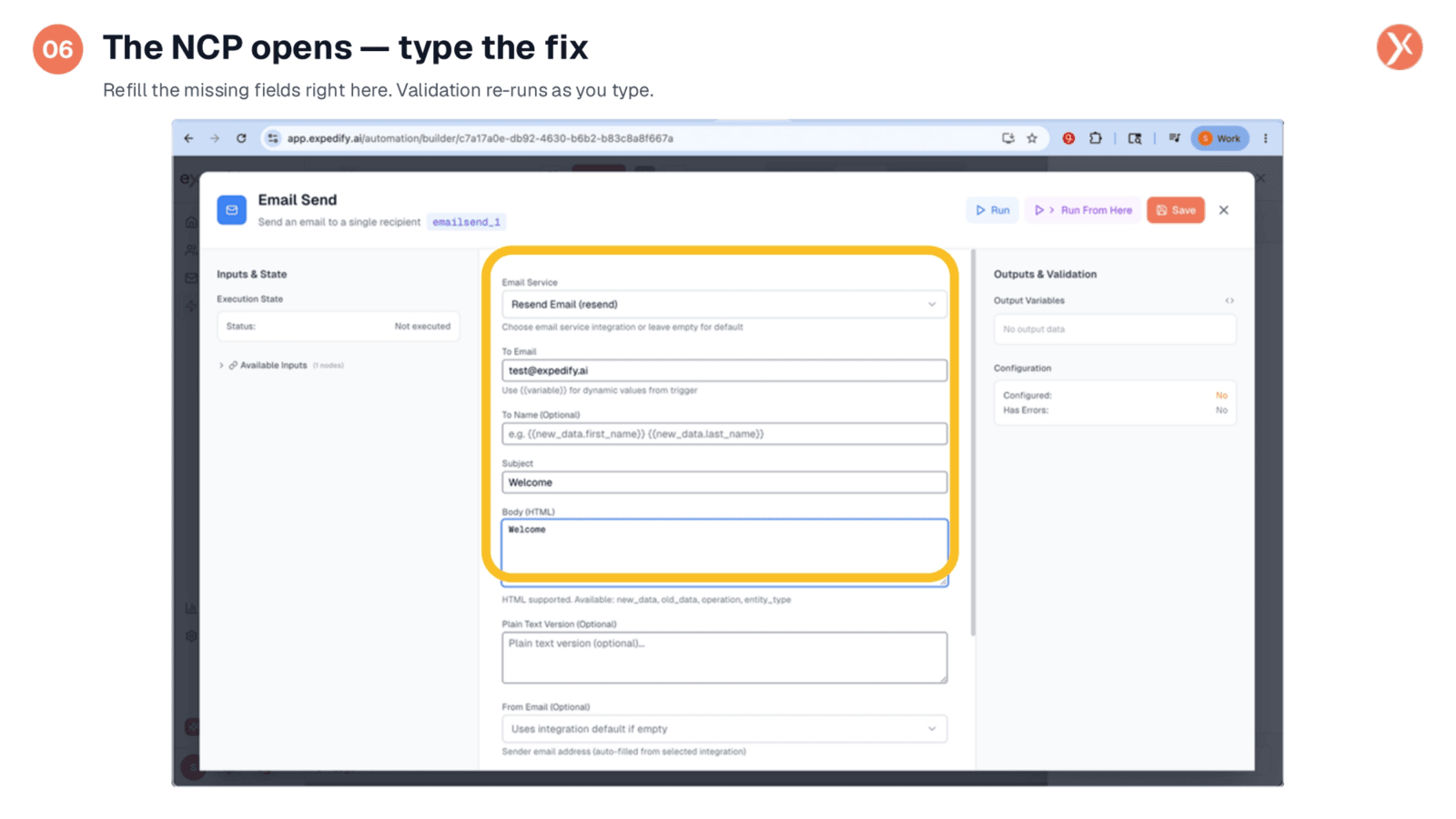 Applying Corrections in the Node Configuration Panel