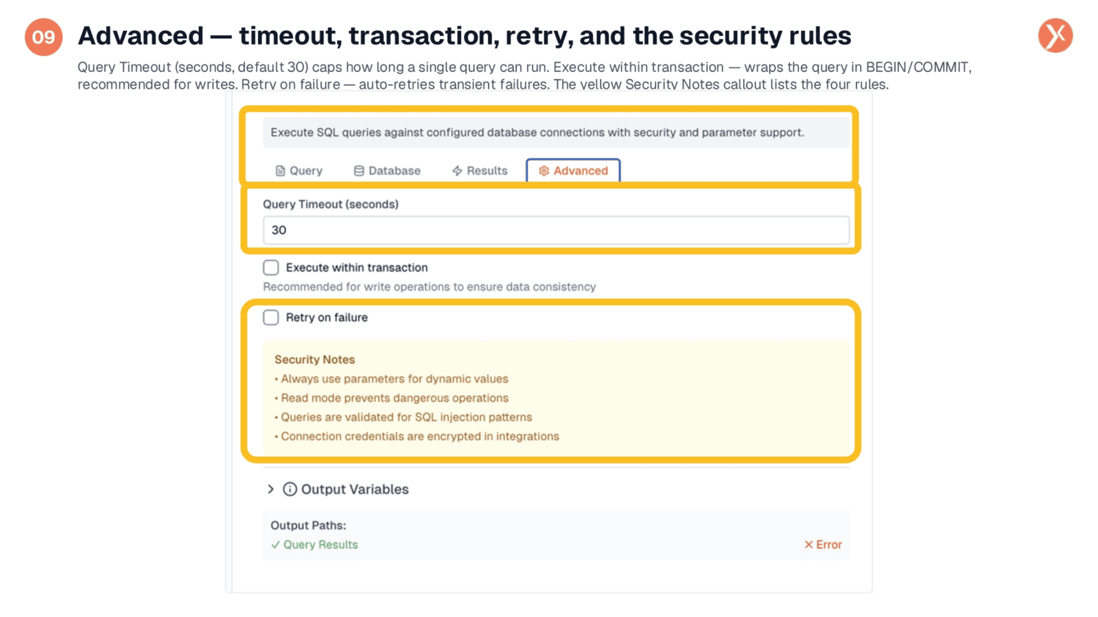 Advanced: Timeout, Transaction, Retry, and Security Rules