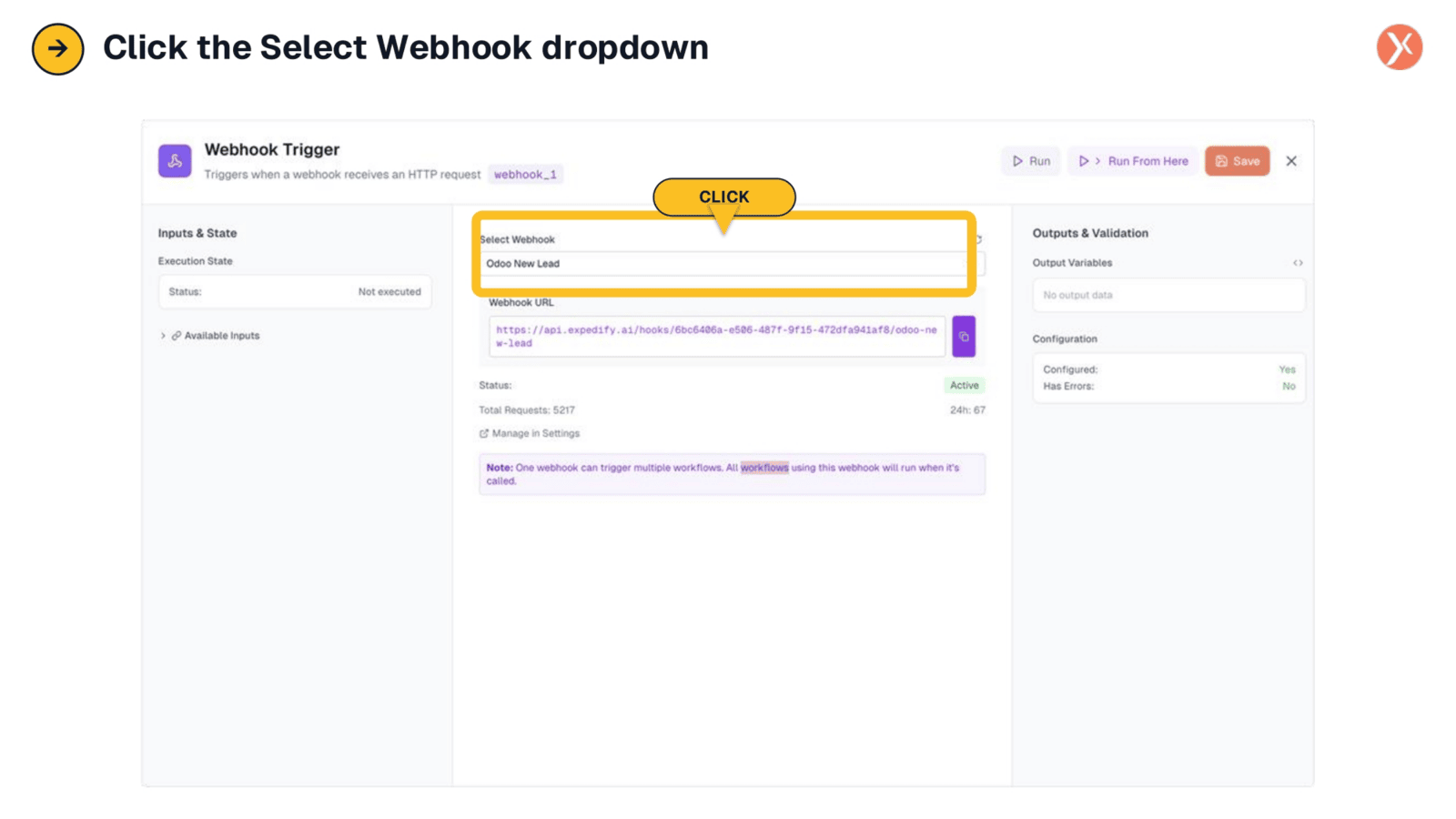 Click the Select Webhook Dropdown