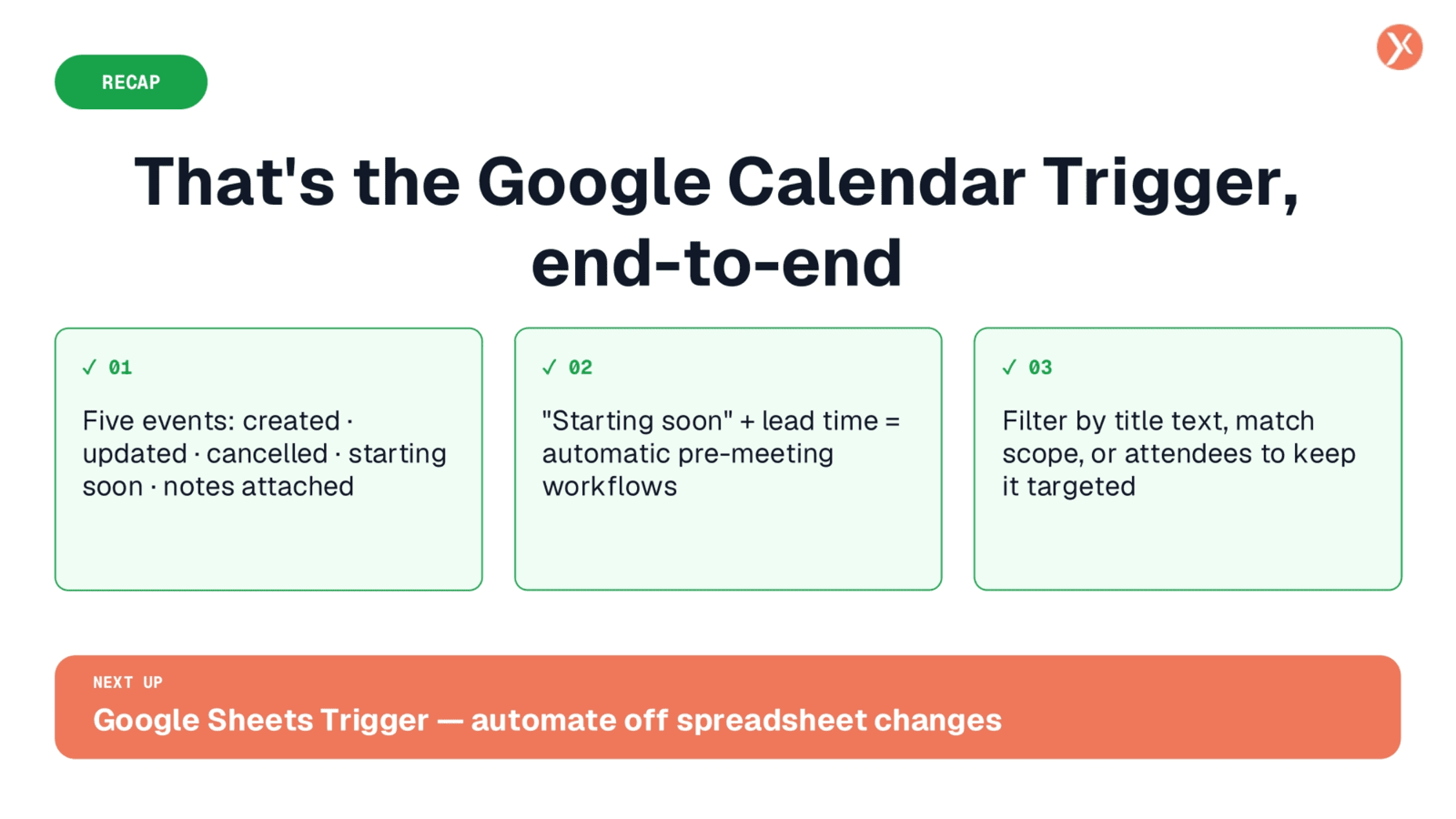 That's the Google Calendar Trigger, End-to-End