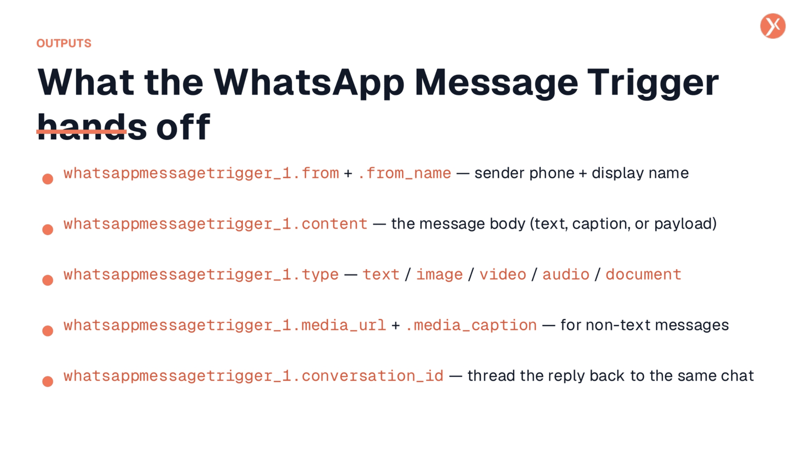 WhatsApp Message Trigger Output Variables