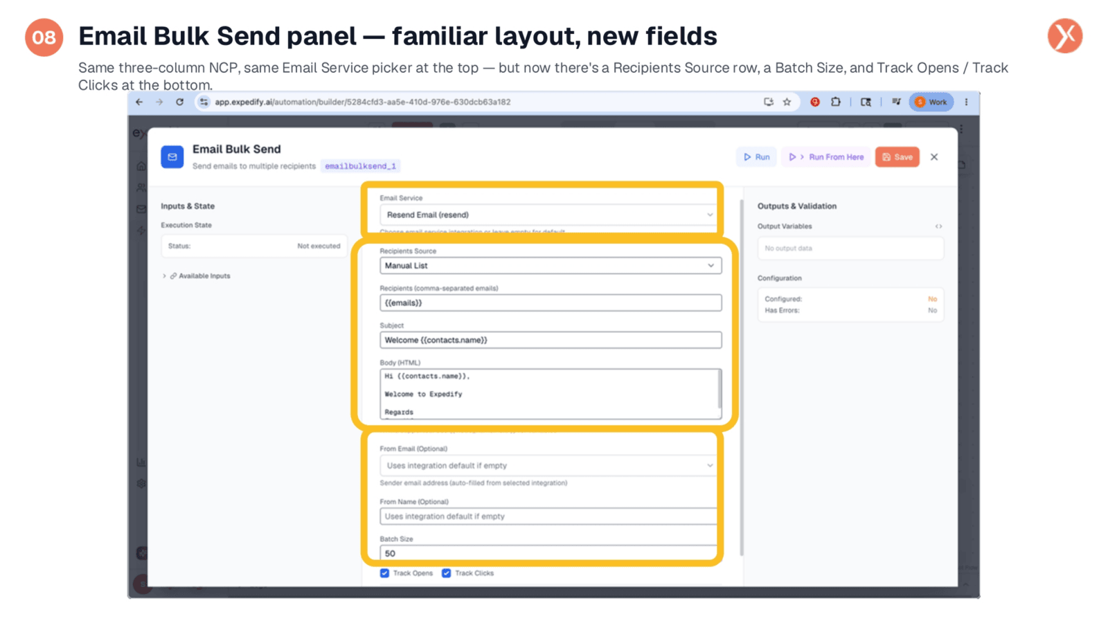 Email Bulk Send Panel: New Fields