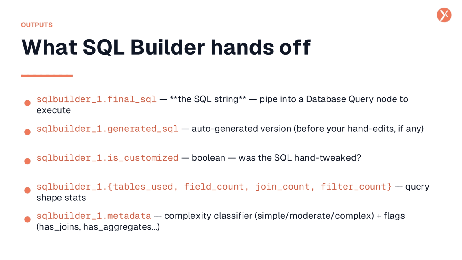 SQL Builder Outputs