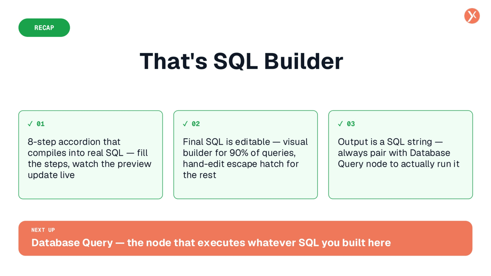 SQL Builder Recap and Next Steps