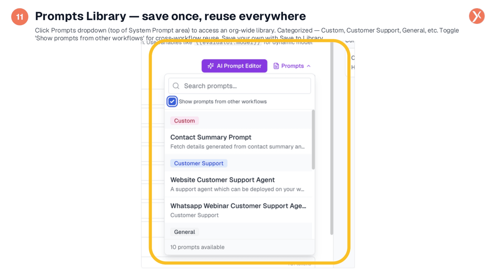 Prompts Library: Centralized Reuse Across Workflows