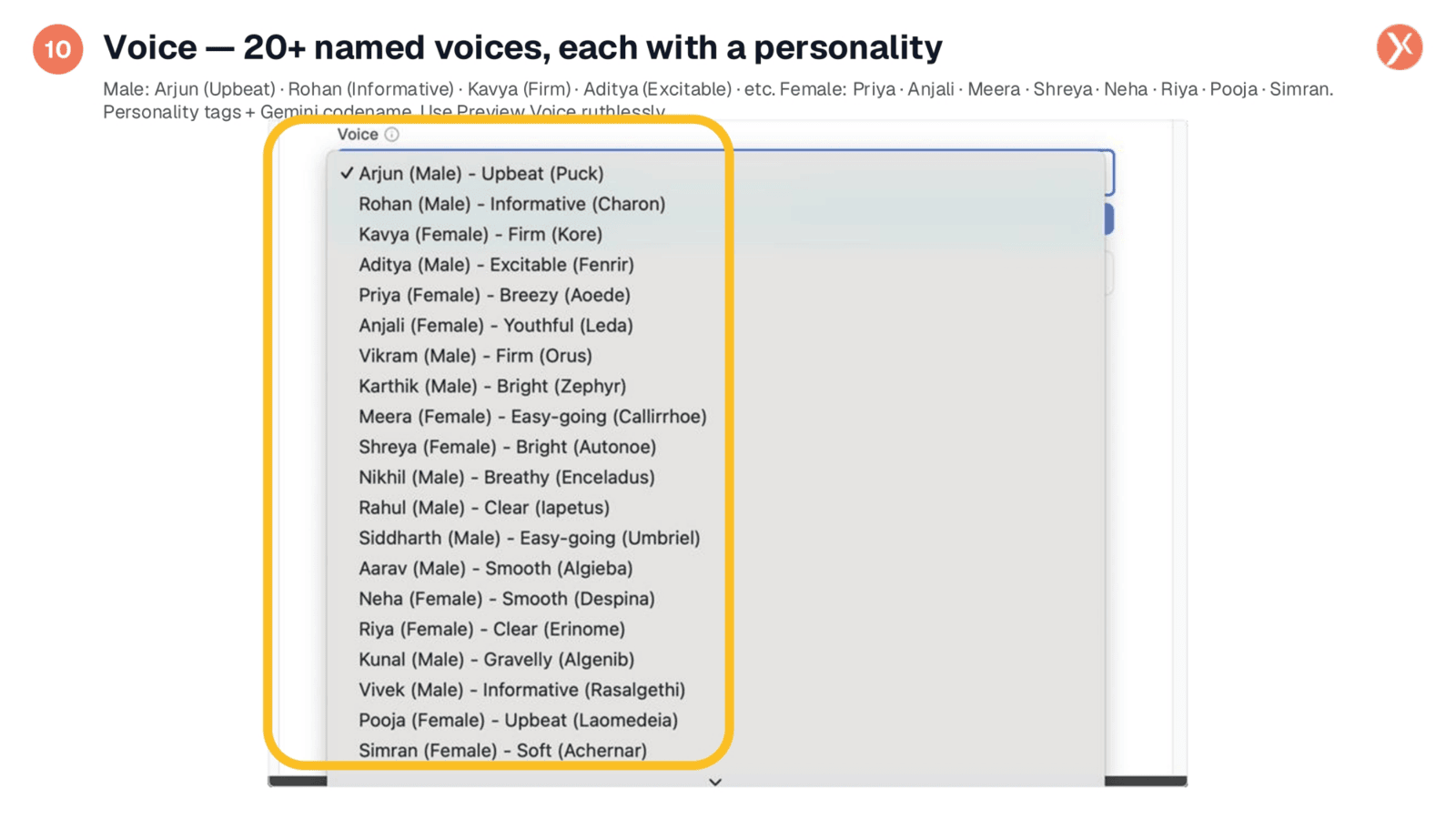 Voice Selection: Over 20 Named Voices with Unique Personalities