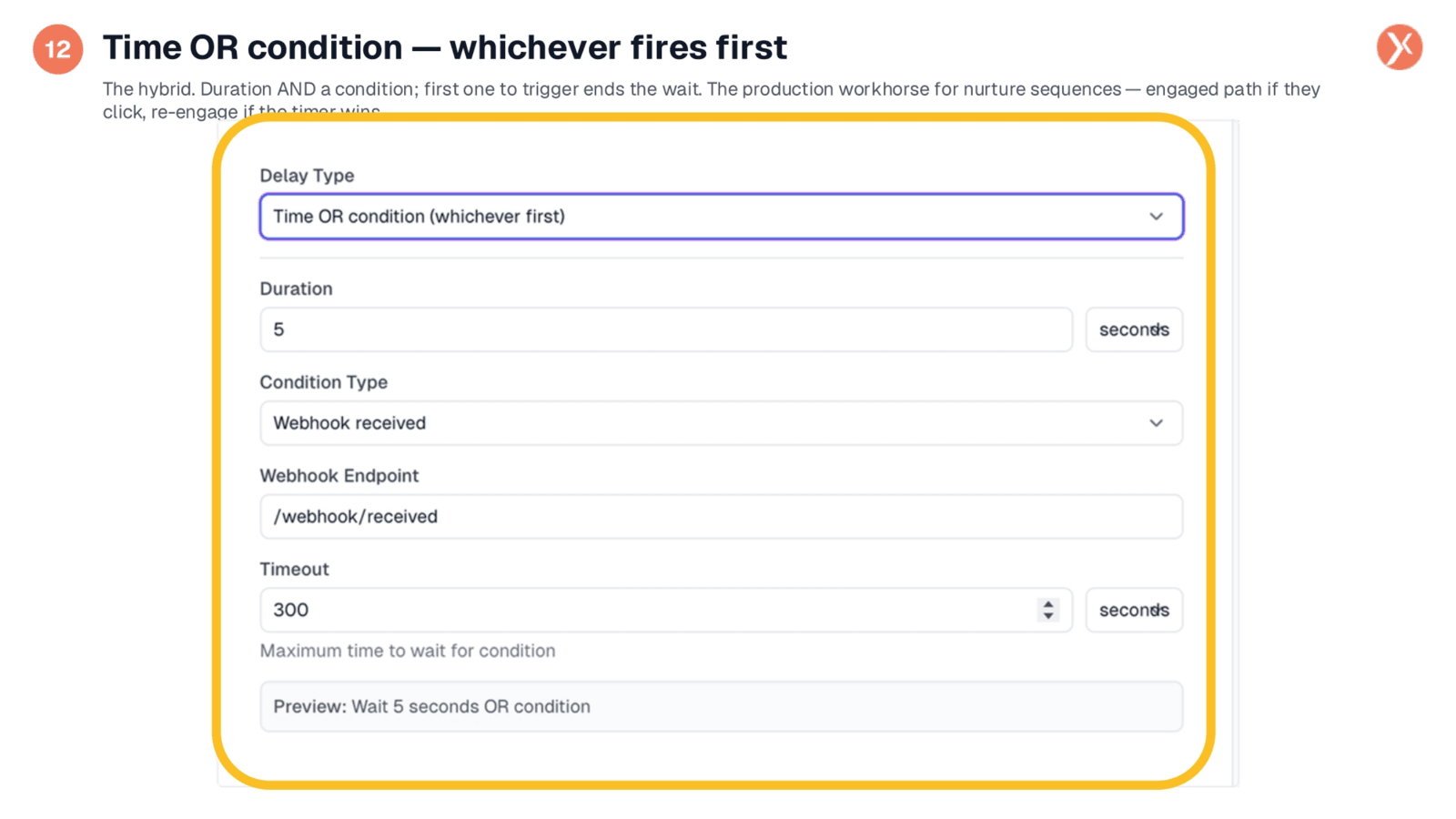 Hybrid Time OR Condition Delay